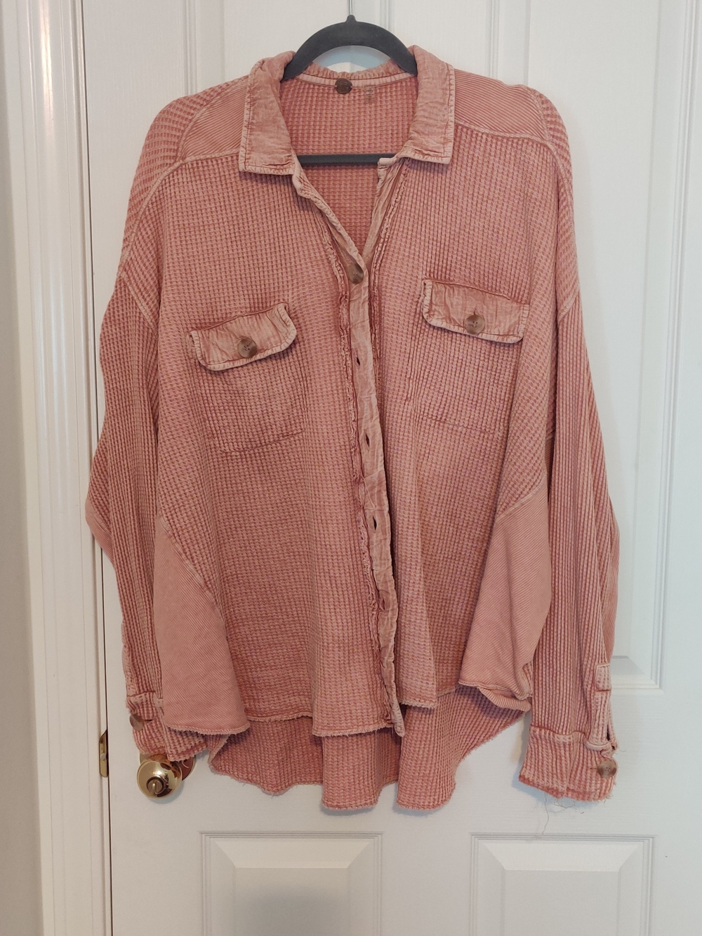 Free People FP One Scout Waffle Knit Button-Up  in Dusty Rose